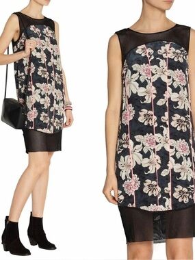ELIZABETH AND JAMES Feminine Floral and Mesh Mini Dress | Silk | Large